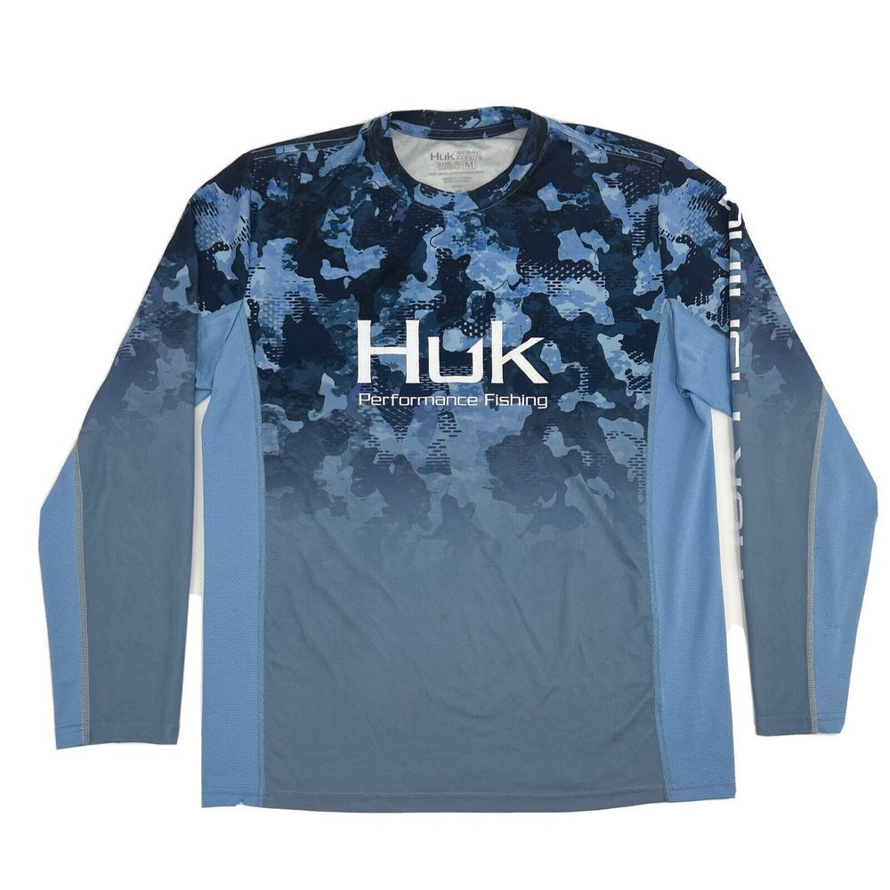 Huk Shirt Men's M Blue Long Sleeve Crew Neck‎ Performance Fishing